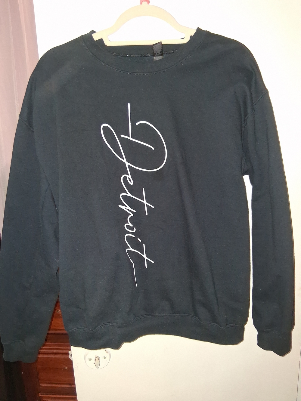 Gildan Black Crewneck Sweater with White Vertical Script
